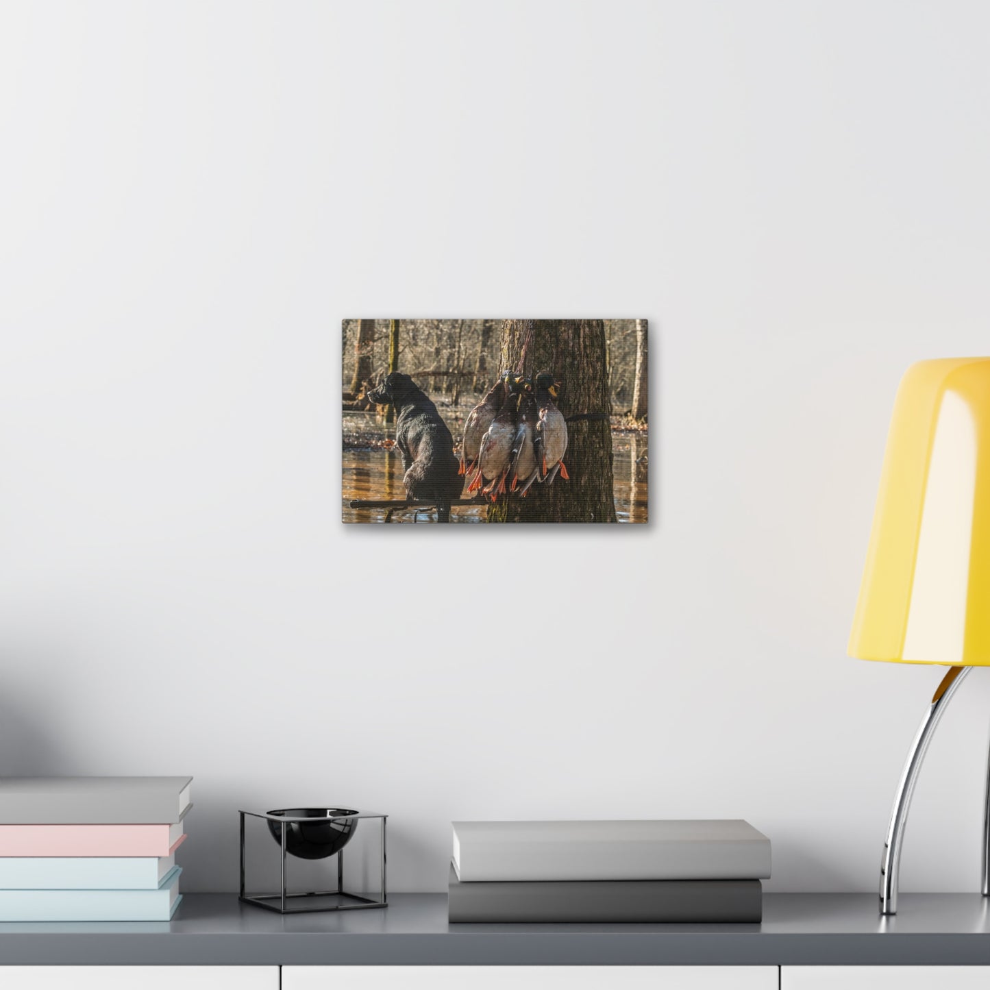 Black Dogs and Mallard Ducks Canvas